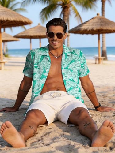 Image of Yoimira Hawaiian Shirts for Men, Print Mens Casual Short Sleeve Button Down Shirts Floral Aloha Beach Shirt