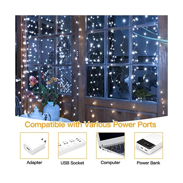 Ollny curtain lights for bedroom - 200led 6. 6x6. 6ft fairy lights curtain with 8 modes timer remote, usb power, waterproof hanging string lights for backdrop wedding party wall decorations - image 5