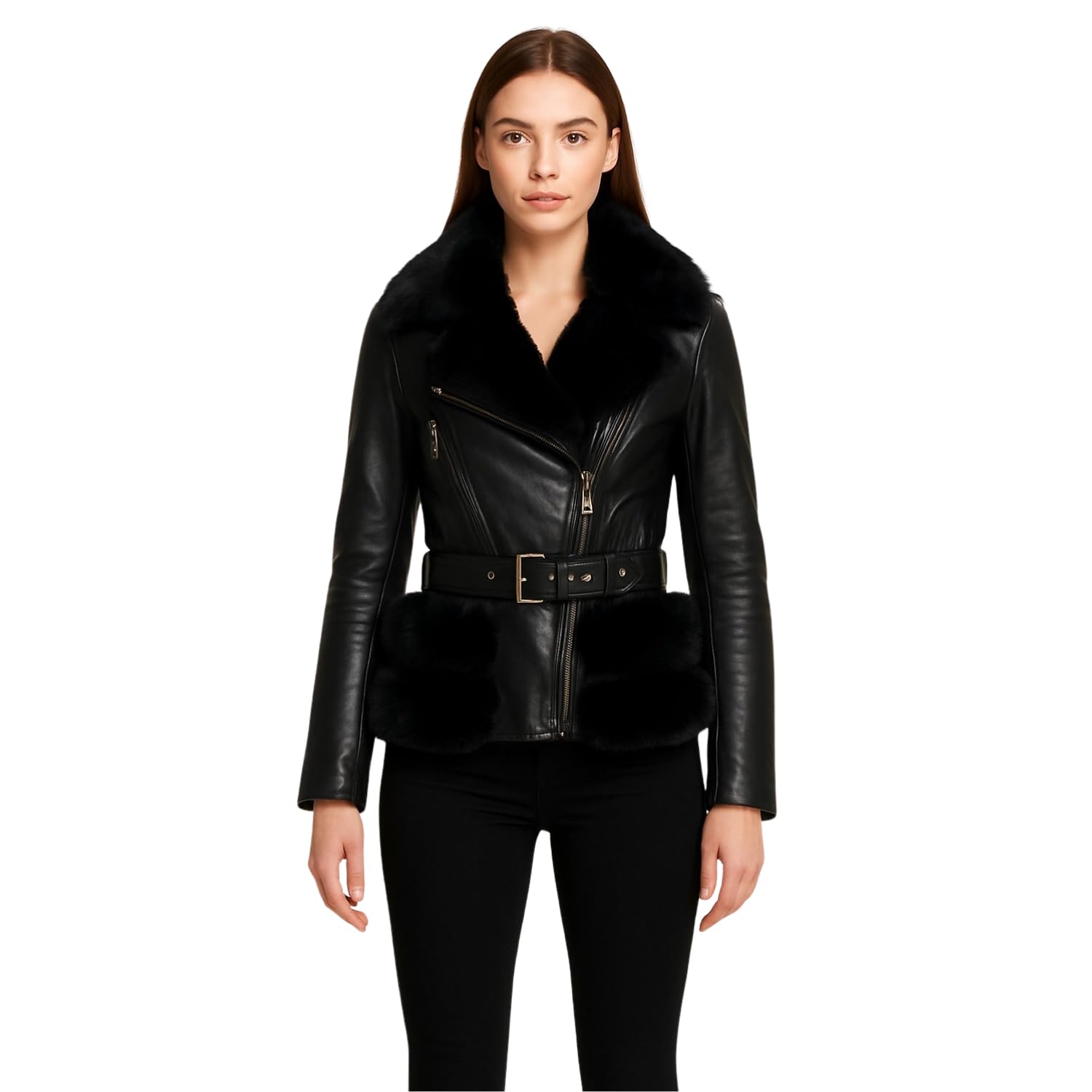 shelikes Women Faux Leather Jacket, Winter Fashion Motorcycle Coat with Collar, Moto Biker PU Outerwear