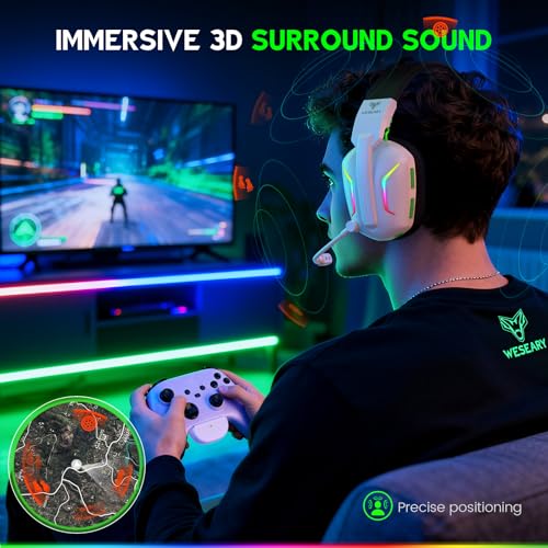 WESEARY WG1 Wireless Gaming Headset für Xbox Series X/S, Xbox One, PC, PS5, PS4, Switch, Mac, 2,4GHz Wireless & Bluetooth Headset mit Mikrofon, Low Latency, Noise Cancelling, LED Light, 50h Akku 3
