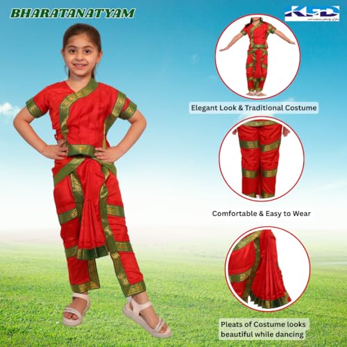 Image of Kaku Fancy Dresses Indian Classical Dance Costume for Girls, Bharatnatyam, Sufi, Kathak Dance Costume Accessory for Kids