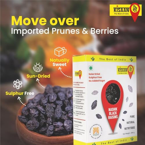 Image of KisaanSay Premium Nashik Seedless Black Raisins 1kg (250gm X 4) | Sulphur Free | Sugar & Preservatives Free Dryfruits | Kali Kishmish /Kismis| Rich in vitamins K, iron | Dry Fruits Boosts Energy