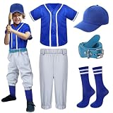 Geyoga 5 Pcs Toddler Baseball Combo Set Baseball Jersey Baseball Softball Pants Socks Waist Belt and Cap for Kids Baby Boys(4t), Medium