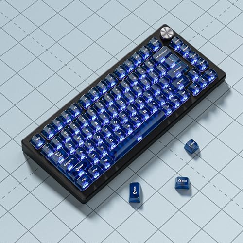 Image of dagaladoo Dark Blue Clear keycaps,Transparent keycaps 75 Percent,Jelly keycap Set,Shine Through Key caps.,MDA Profile Keyboard Key Cap for Mx Switches Mechanical Keyboard