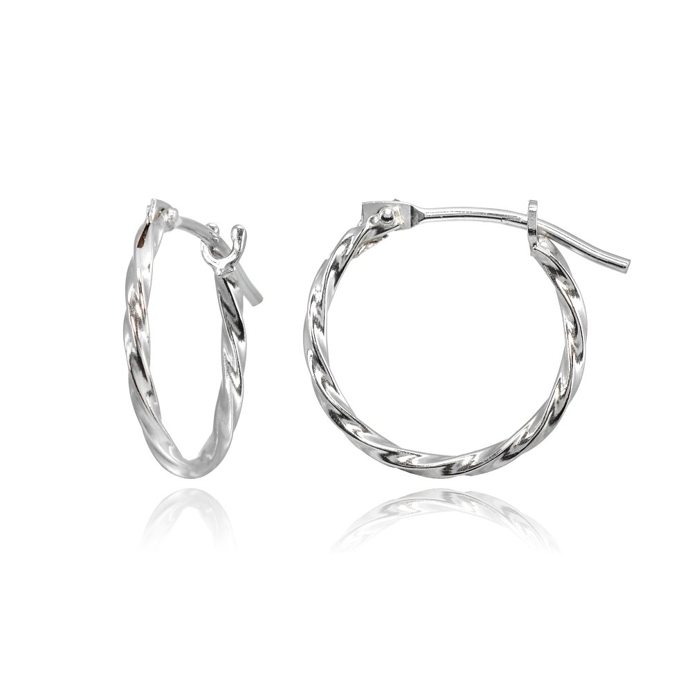 Hoops 4 Less14K Gold Tiny Small 12mm High Polished Twist Thin Lightweight Unisex Hoop Earrings