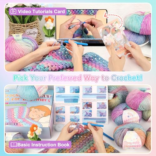 Image of Aeelike Blanket Crochet Kit for Beginners, Super Easy Crochet Blanket Kit with Soft & Colorful Gradient Yarns Detailed Video Tutorials Accessories, Ideal Gift for Crocheter & Aurora Purple Gradient