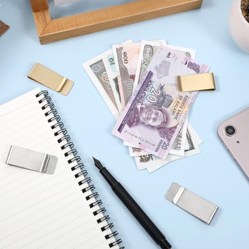 Small Money Clip 4 Pcs Men's Money Clips Slim Money Clips Metal Money Clips Stainless Steel Credit Business Card Holder Pocket Cash Wallet Money Clip, 2 Inch, Gold + Silver4