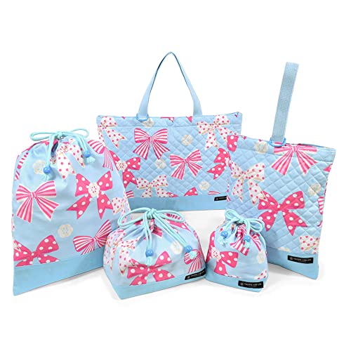 入園・入学5点セット キルティング (レッスンバッグQ/シューズケースQ/体操服袋/お弁当袋/コップ袋) アクアに揺れる大きなリボンコレクション N8143600