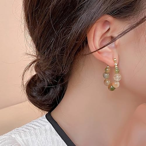 Natural Stone Beaded Huggie Hoop Earring,Colorful Gemstone Drop Dangle Earring for Women,Vintage Simple Agate Stone Fairy Earring Aesthetic Jewelry4