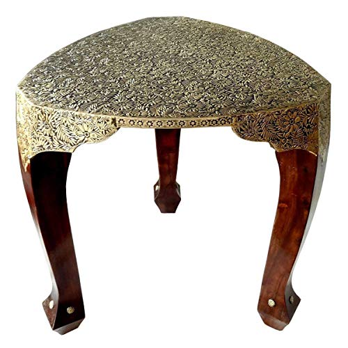 Image of Mansi Enterprises Brown & Gold Color Wooden with Brass Work 3 Leg Stool