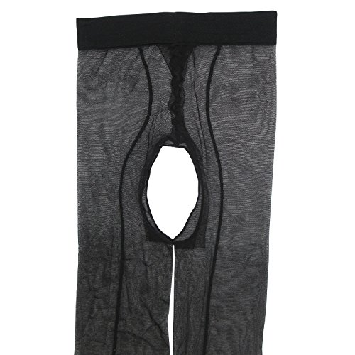So Soft!5 Denier Breathable Ultra-sheer Transparent Open Crotch Crotchless with Black Back Seam Tights Pantyhose Stockings (Black)