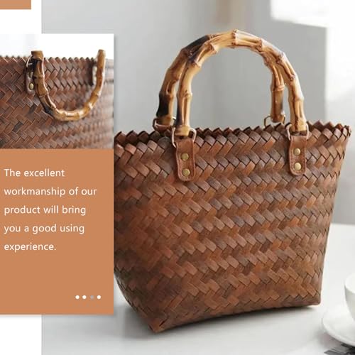 Bolso tejido vintage HANABASS, bolso tote de paja de gran capacidad, estilo francés, cesta para picnic, ideal para playa y verano, para mujer, tamaño mediano miniatura 6
