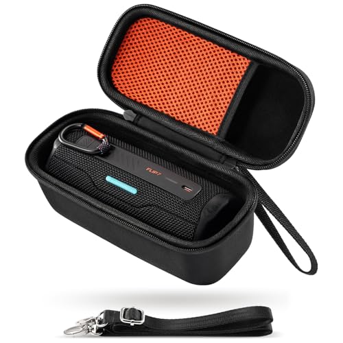 ProCase Hard Travel Carrying Case for JBL Flip 7 Flip 6/5/4, Portable Waterproof Speaker Storage Bag with Shoulder Strap, Protective Holder Cover for Charging Cable Accessories -Black