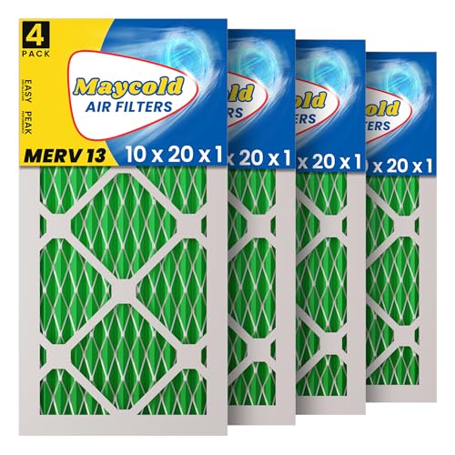 Maycold MERV 13 10x20x1 Air Filter (4-Pack) High-Efficiency Pleated AC & Furnace Filters Actual Size: 9.70 x 19.70 x 0.75 Individually Wrapped in Plastic