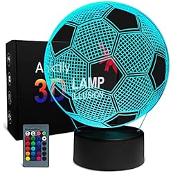 Lamparas Para Dormitorio De Hombre Anktily Lámpara 3D Fútbol de Ilusión óptica Luz Nocturna Infantil, Lámpara de Noche de 16 Colores con Control Remoto, Lámpara de Decoración Regalo Para Niños Hombres(Base Negra)