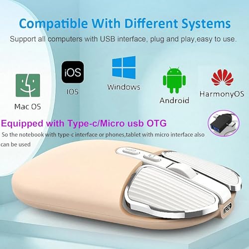 Image of KINGSTER Wireless Bluetooth Rechargeable Mouse - Silent Click, Dual Mode (BT 5.2 + 2.4GHz), Adjustable DPI (800 /1200 /1600), Ergonomic Design - for Laptop, PC, Mac (White & Multi-Color) (Cream Color)