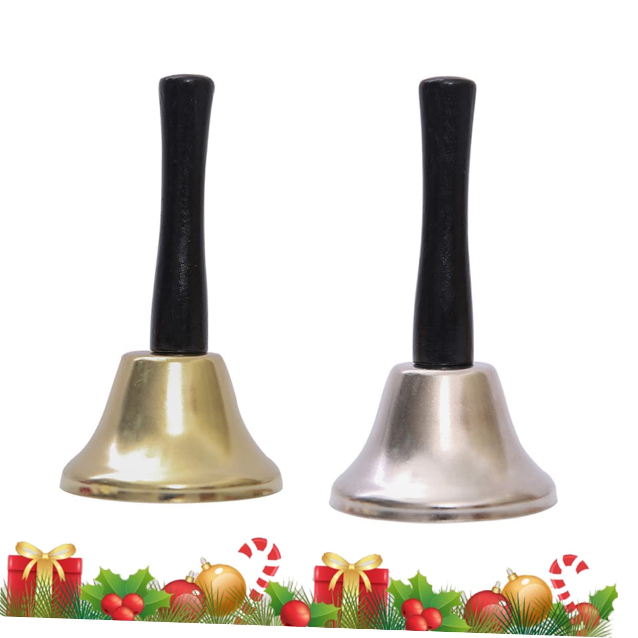 ERINGOGO 2Pcs Hand Bell with Handle Christmas Party Accessory for Santa Claus Restaurant Call Service Bell Decorative Holiday Bells Silver