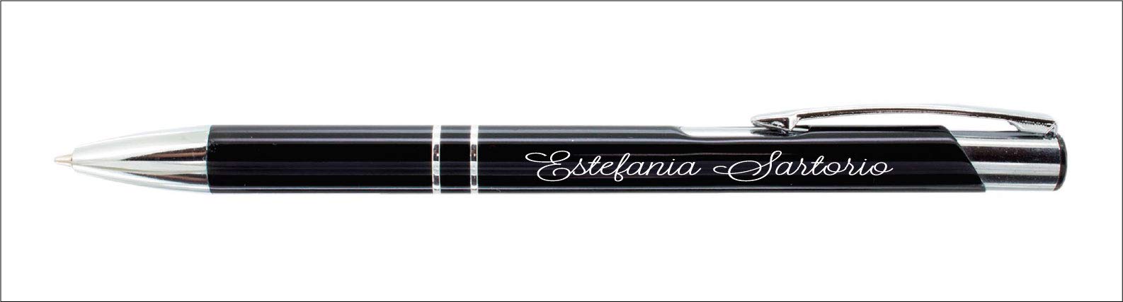 regalo grabado 24 Bolígrafos Metálicos Personalizados con Texto Individual | Pack de 24 bolígrafos metálicos con grabado láser individual en primera línea y común en segunda. Tinta azul tipo jumbo.