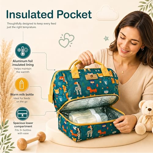 Image of StarAndDaisy Baby Bag for Mothers Travel /Diaper Bags for Mom with Insulated Compartment /Diaper Bag for Mothers for Travel & Multiple Pockets, 12L Capacity- Jungle Print