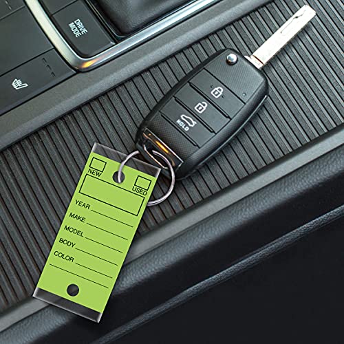 Image of Versa-Tags Lime Green Self-Protecting Key Tags with Chrome-Plated Split Rings, 1000 Count Automotive Dealership Key Tags for Car Truck RV Inventory & Service Organization