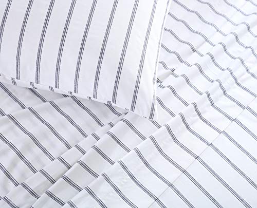 Image of Stone Cottage - Full Sheets, Cotton Percale Bedding Set, Crisp & Cool Ideal Bedding Set (Trenton Stripe Grey, Full)