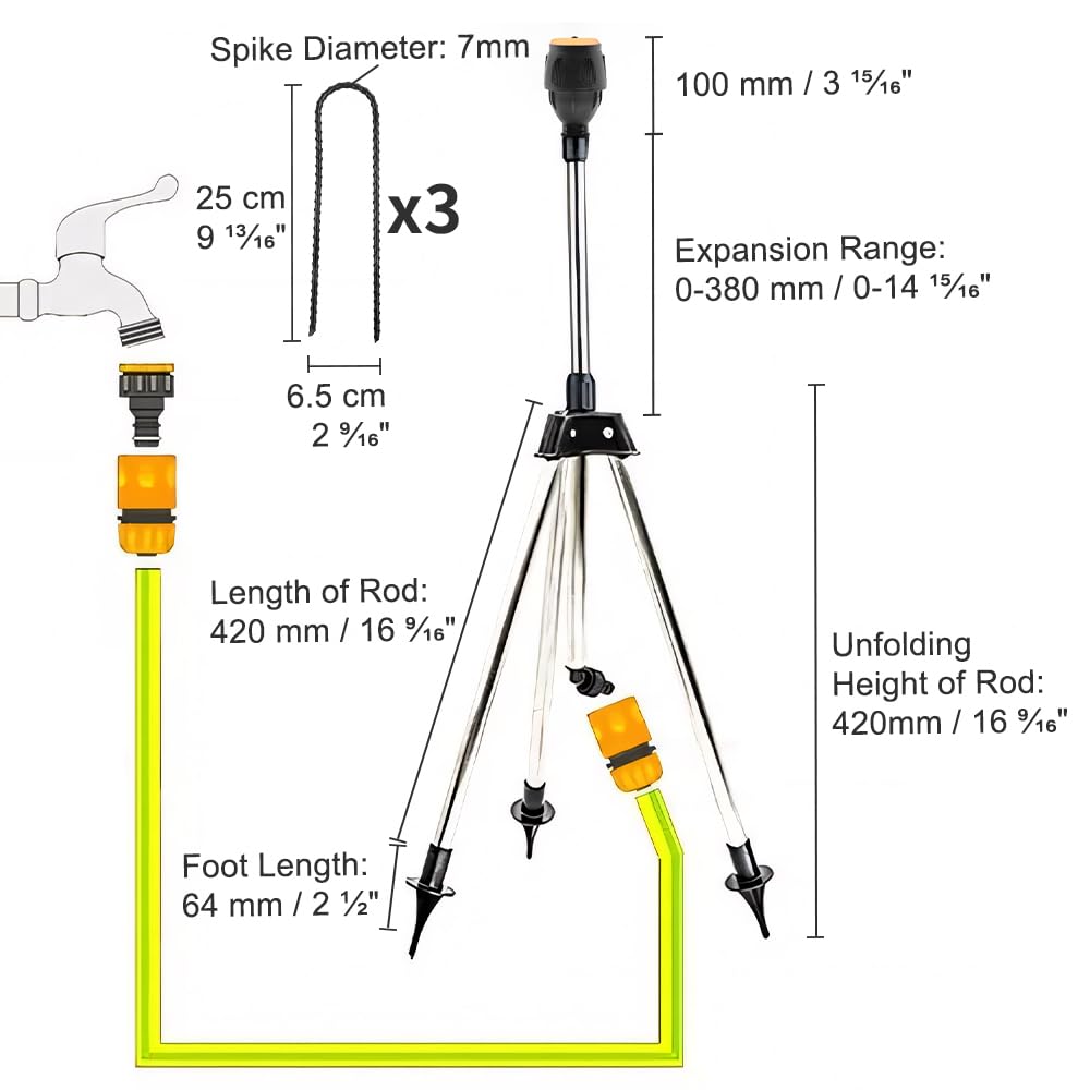 BAUSATZ Irrigatore a treppiede, Irrigatori da giardino per prati, Irrigatore da giardino, Irrigatore per prato, Irrigatore per erba, Irrigatore d'acqua per giardino, Irrigatore oscillante, Irrigatore