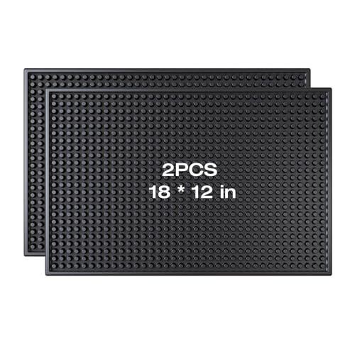 PEAKCLOUDS Bar Mat for Home Bar | Bar Drink Mat for Countertop and Table Top, Easy Clean(2 PCS 18x12 inch,Black)