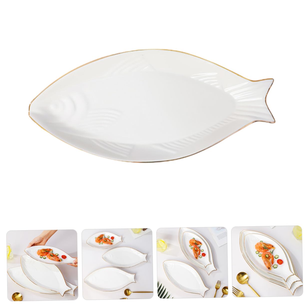 BESTonZON Piatto Ceramica Forma Pesce Decorativo Con Dorato Vassoio Portata Antipasti e Snack Per Sushi Frutta e Pesce Lavabile in Lavastoviglie Design Creativo e Superficie Liscia