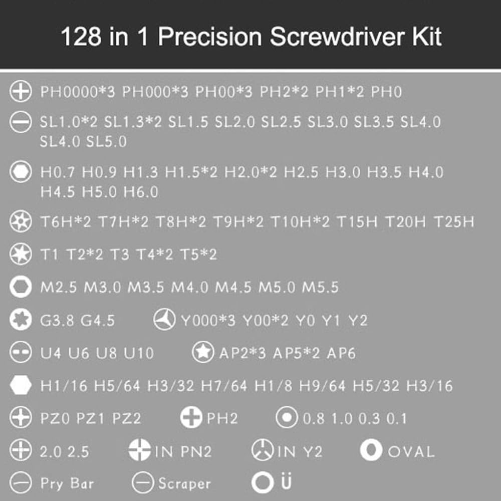 Zestaw wkrętaków precyzyjnych 128 w 1, z zestawem magnetycznym do komputera, Mac-Book, laptopa, tabletu, iPhone'a, Xbox, konsoli do gier, komputera, Mac-Book, laptopa, tabletu, iPhone'a, Xbox, konsoli
