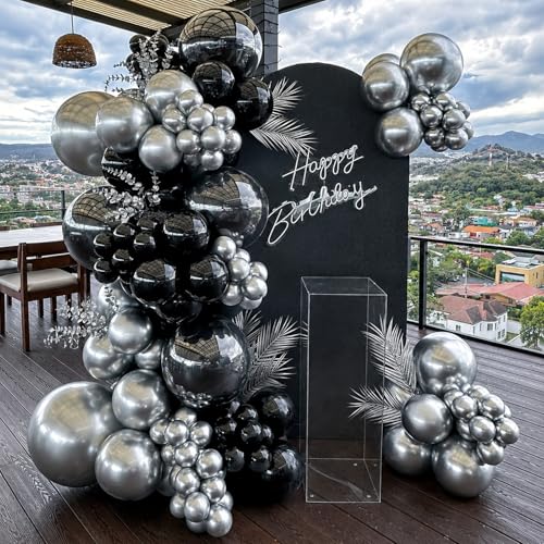 Image of Black and Silver Balloons, 60 Packs 12 Inch Chrome Metallic Silver Balloons and Confetti Balloons, Black White Silver Balloon for Wedding Engagement Birthday Halloween Decorations