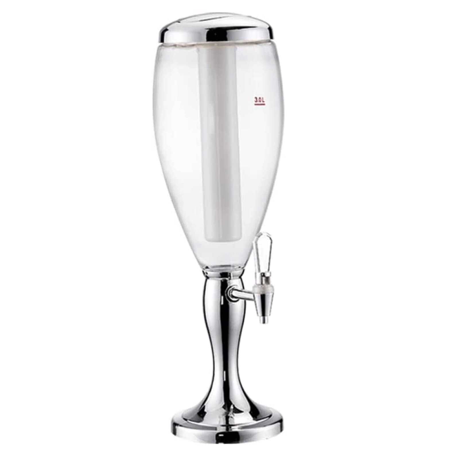 HCZKIUJY 3L Beverage Dispenser with LED Ice Tube, Leak-Proof Faucet, and Thickened Bottom – Ideal for Parties, Bars, and Buffets, Available in Gold & Silver (Silver 3L)