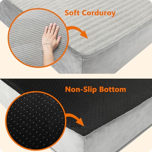 HMTOPE Orthopädisches Hundebett, 9cm Dicke Hundekissen für Mittelgroße Hunde, Abnehmbar und Waschbar Hundematte, rutschfeste Unterseite, Wasserdichtes Innenfutter, 91 cm, Hellgrau