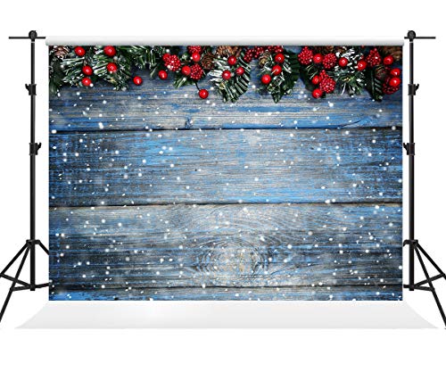 Kate 10×10ft Christmas Backdrops Fir Tree with Cones Xmas Background Snow on Wooden Blue Board Christmas Photo Backdrops Seamless Photo Studio Booth Props for Photography Seamless