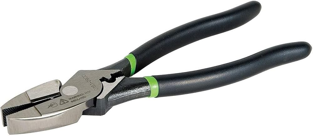 Greenlee 0151-09CD Side Cut Pliers With Crimper, High Leverage, Dipped Grip, 9", Green and Black