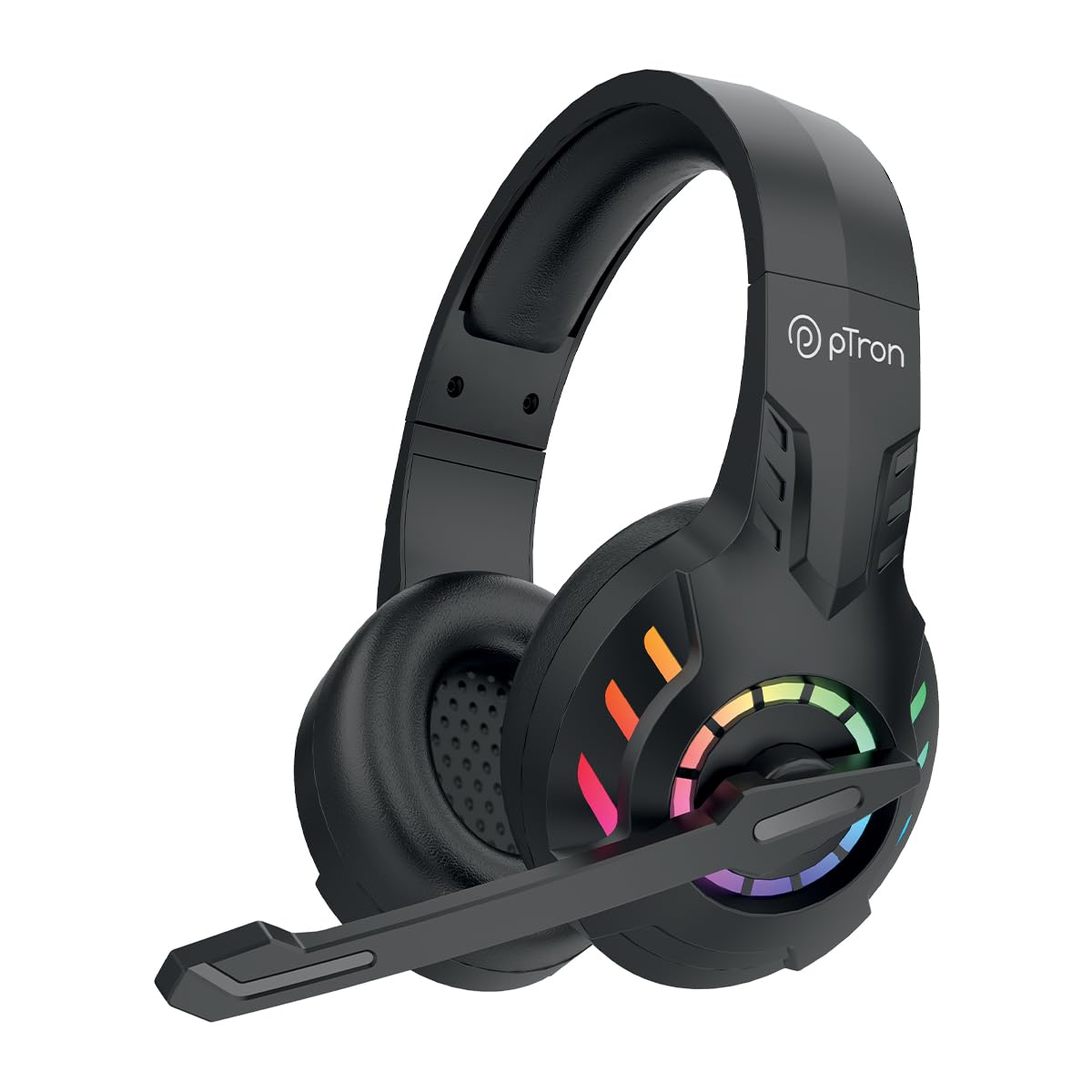 pTron Studio Sports Wireless BT Gaming Over-Ear Headphones, 30MS Low-Latency for Thrilling Gaming Experience, RGB Lights, Boom HD Mic w/AI ENC, 60Hr Playtime, Punchy Sound, Type-C Fast Charging(Black)-image-46