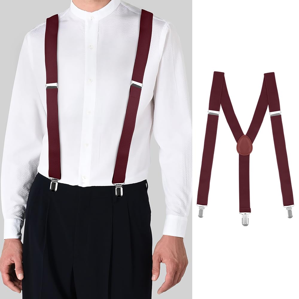 Tirantes ajustables para hombre con correas elásticas y espalda en Y, tirantes de senderismo debajo de la ropa, Rojo vino