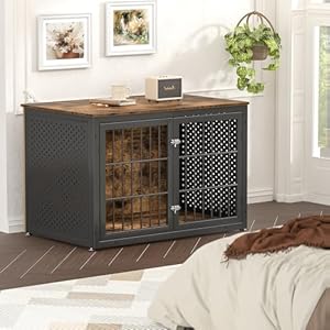 Rustic Heavy Duty Dog Crate Furniture for Extra Large Dogs, 48" Indestructible Metal Kennel for High Anxiety Dogs, Wooden Cage Kennel Furniture Indoor, Decorative Dog Kennel End Table, XL Rustic Heavy Duty Dog Crate Furniture for Extra Large Dogs 48 Indestructible Metal Kennel for High Anxiety Dogs Wooden Cage Kennel Furniture Indoor Decorative Dog Kennel End Table XL