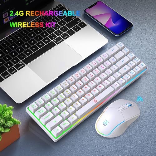 Snpurdiri 60% Wireless Keyboard and Mouse Combo, RGB Backlit Rechargeable Gaming Bundle, 40Hrs Battery, Compact Desktop Set for PC/Mac(White - Image 8