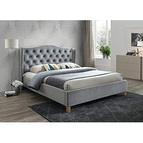 Sellon24® Polsterbett Doppelbett Ehebett Grau 160x200 Samt Bezug Gesteppt Glamour Cover