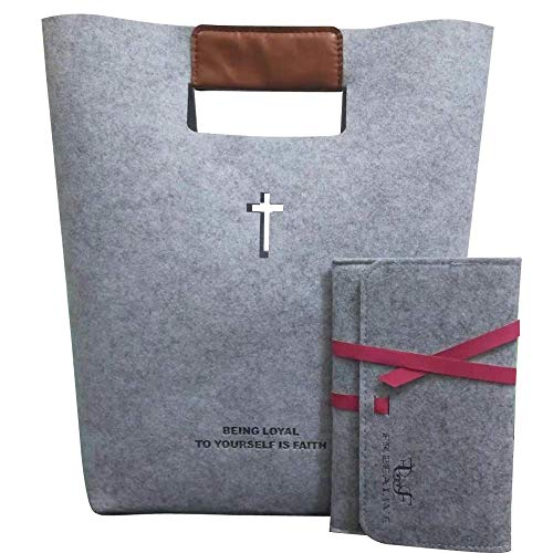 FREEALIVE Bible Cover, Bible Carrying Case,Church Bag,Christian Bible Tote Bag for Women Men Girls , Carved Cross Holy Bible Bag,Felt Tote Church Bible Study Case,Christian Gifts