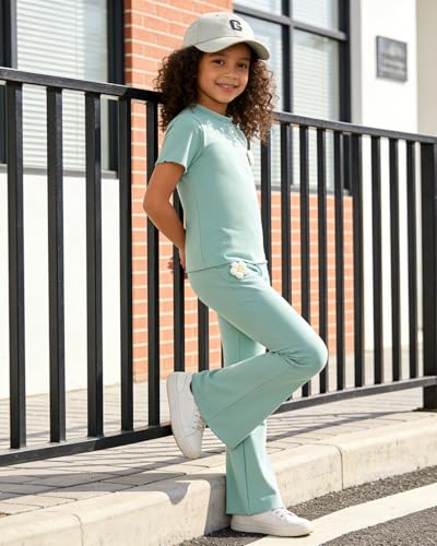 Image of OLMRJKD Kid Toddler Girl Clothes Outfits Short Sleeve Butterfly Top Flared Leg Pants Summer Clothing Set