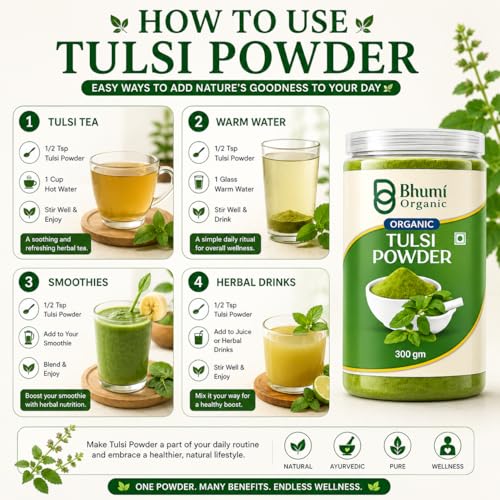 Image of Tulsi Leaves Powder (300g) | Holy Basil for Immunity, Skin & Hair, Non-GMO, No Preservatives, Thulasi Podi /Tulasi Hudi