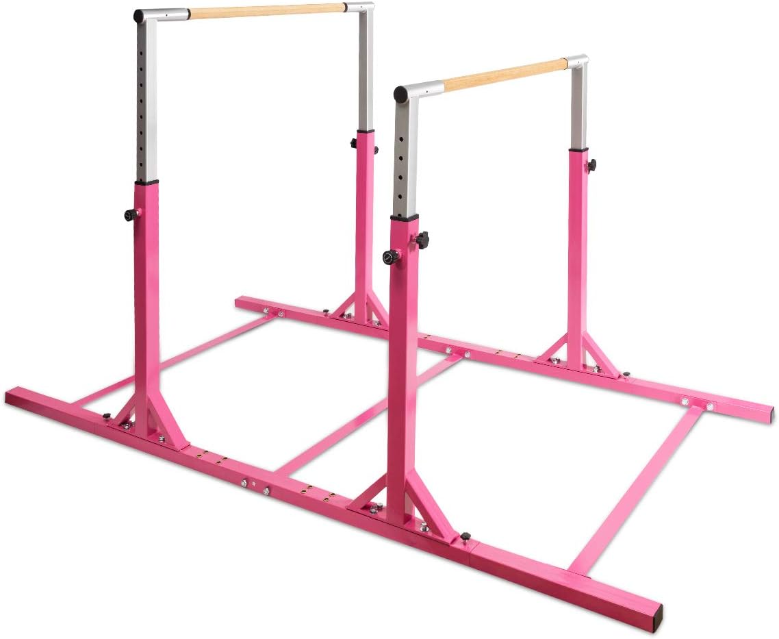 GOFLAME Double Horizontal Bars, Gymnastics Parallel Bars with Adjustable Height and Width, Junior Training Gym Bar for Kids, Ideal for Indoor Outdoor Use