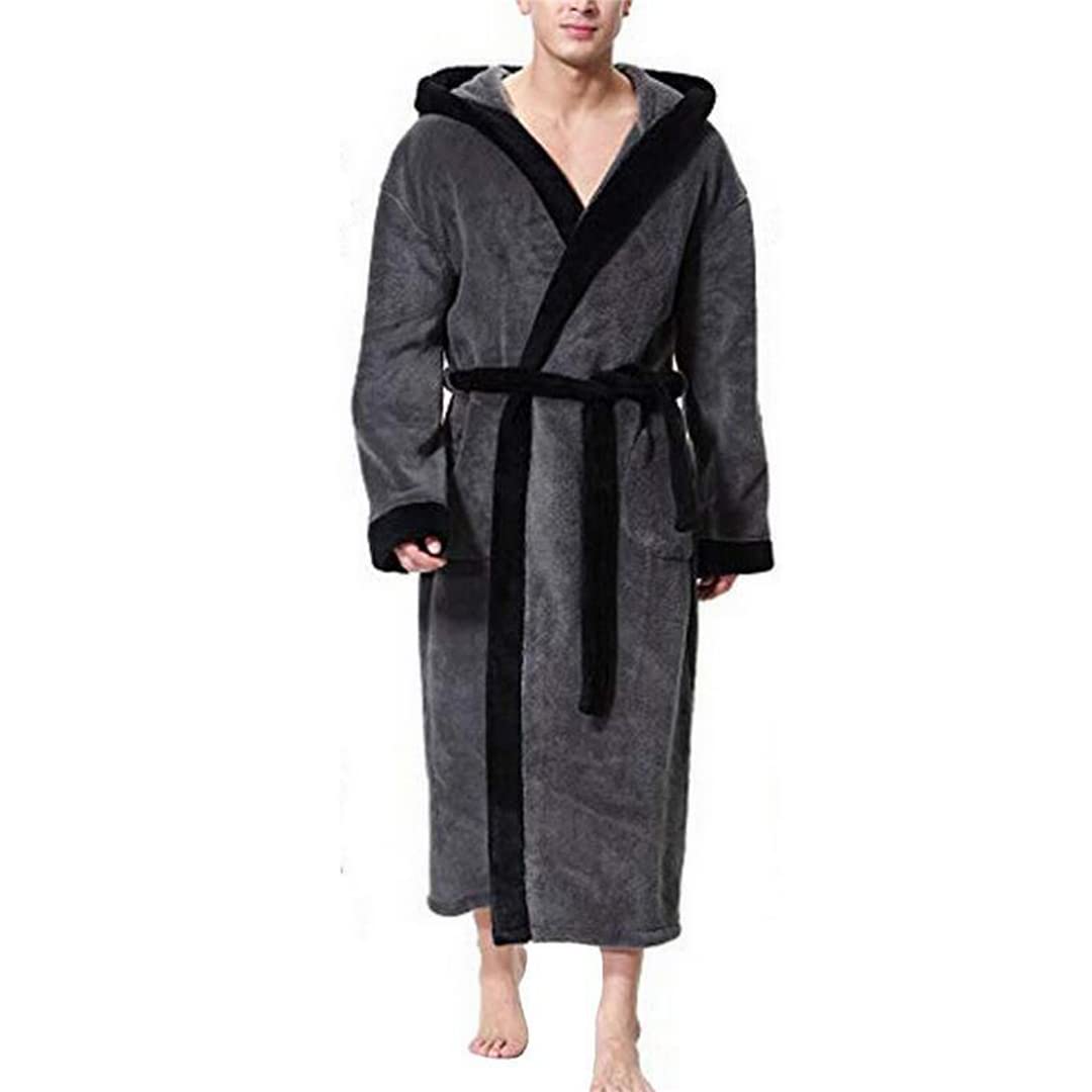Albornoz casual cálido de invierno para hombre, bata de franela con cuello en V, manga larga, cálida, tallas grandes, kimono para baño, bata de baño masculina, abrigo