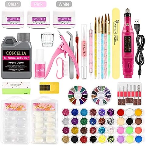 Acrylic Nail Kit with Electric Nail Drill Machine,Glitter Acrylic Powder Liquid False Nail Tips Manicure Nail Art Tools Kit Cover
