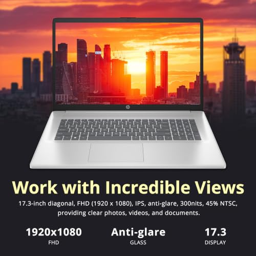 Image of HP 17.3 inch Diagonal FHD Laptop, AMD Ryzen 5 7430U, 32GB DDR4, 2TB Storage(1TB SSD+1TB Docking Station), AMD Radeon Graphics, Numeric keypad, 720p HD Camera, Win 11 Pro, Silver