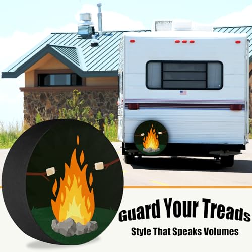 Image of Camper Spare tire Cover Camping Fire and Marshmallows RV Tire Cover Sunproof DustProof Universal for Trailer SUV Camp Travel Trailer 13 Inch