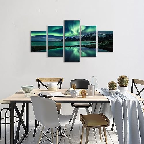 Aurora Borealis Wall Art Painting For Office Bedroom Scenery Landscape Canvas Print Framed Picture Northern Lights Poster Artwork Ready To Hang(50Wx24H) #TOP3