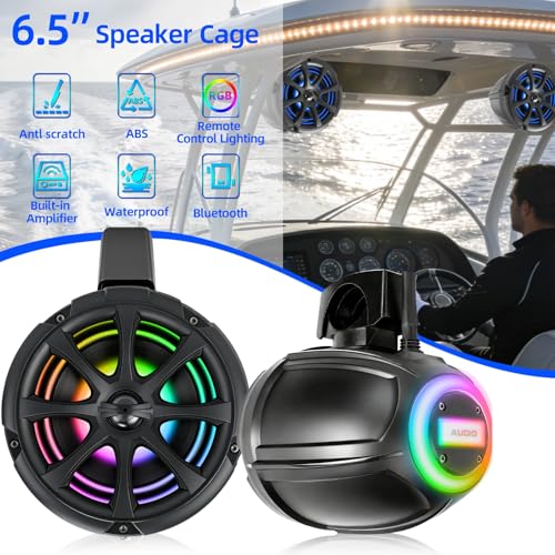 Image of 1200W 6.5 Inch Marine Speakers, Built-in Bluetooth & Amplifier, IPX6 Waterproof Powered Subwoofers, RGB Lights, 2-Way, Independent Remote Control, Boats Audio System for ATVs, UTVs, Jeeps, Golf Cart