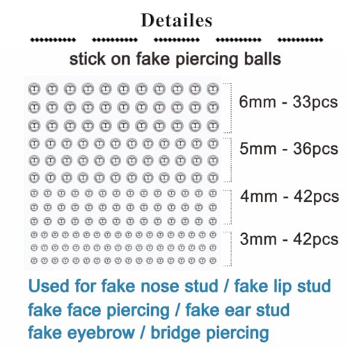 QWALIT Fake Lip Ring Fake Lip Piercing Fake Piercings Fake Nose Ring Hoop Fake Face Piercing Fake Lip Stud Fake Nose Stud Stick on Fake Eyebrow Piercing Fake Eyebrow Ring Fake Piercing Balls Silver2